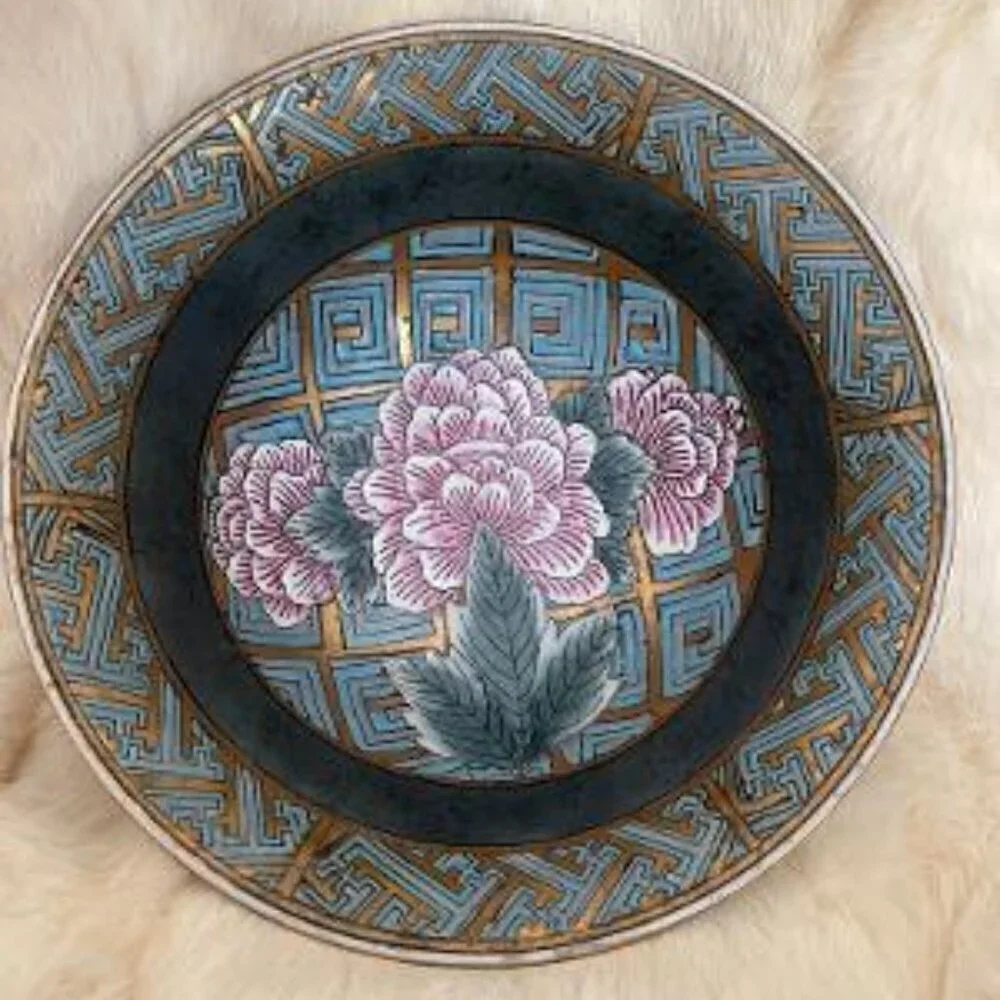 Vintage Asian Inspired Decorative Floral Bowl with Gold Accents